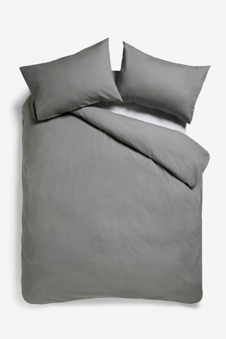 Grey Pure Cotton 144 Thread Count Duvet Cover and Pillowcase Set - Image 2 of 3