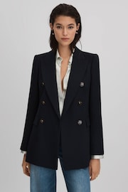 Reiss Navy Lana Petite Tailored Textured Wool Blend Double Breasted Blazer - Image 3 of 8