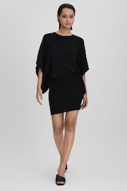 Reiss Black Julia Knitted Cape Sleeve Mini Dress - Image 3 of 6