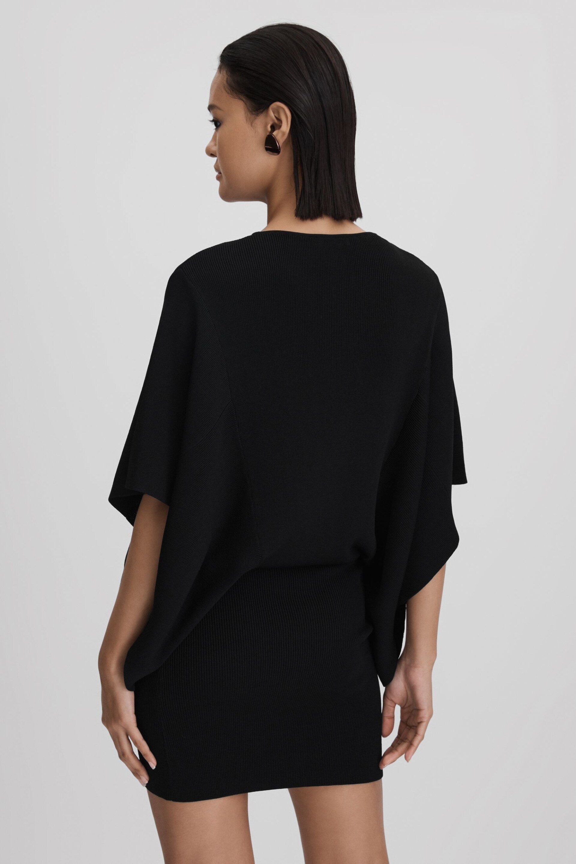 Reiss Black Julia Knitted Cape Sleeve Mini Dress - Image 5 of 6