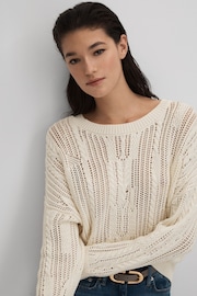 Reiss Ivory Tanya Cotton Blend Open Stitch Crew Neck Jumper - Image 1 of 6