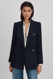 Reiss Navy Lana Tailored Textured Wool Blend Double Breasted Blazer - Image 1 of 7