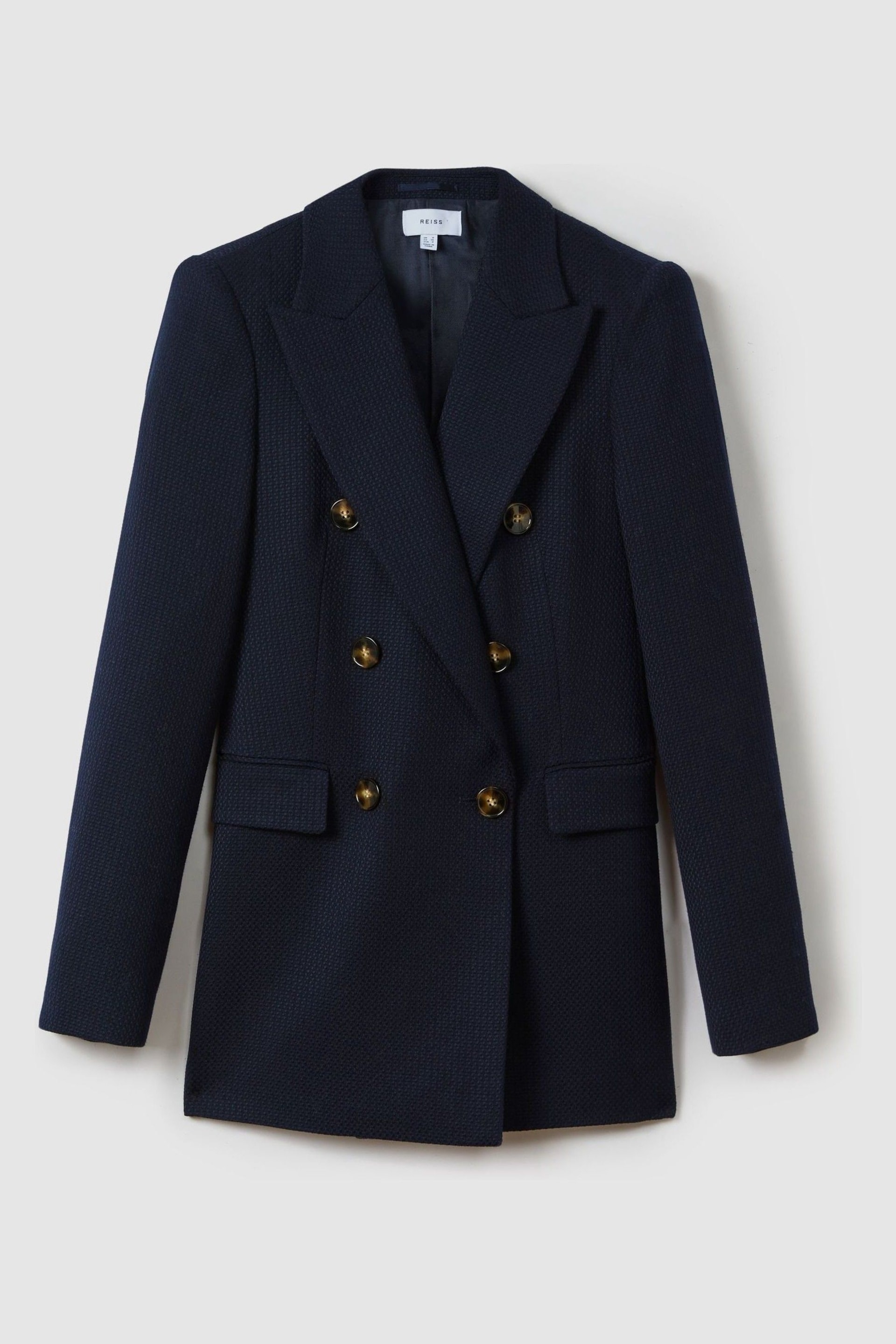 Reiss Navy Lana Tailored Textured Wool Blend Double Breasted Blazer - Image 2 of 7