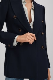 Reiss Navy Lana Tailored Textured Wool Blend Double Breasted Blazer - Image 4 of 7