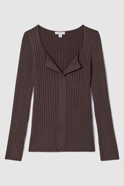 Reiss Burgundy Monica Ribbed Open Collar Top - Image 2 of 6