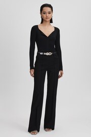 Reiss Black Monica Ribbed Open Collar Top - Image 3 of 7