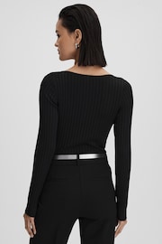 Reiss Black Monica Ribbed Open Collar Top - Image 5 of 7
