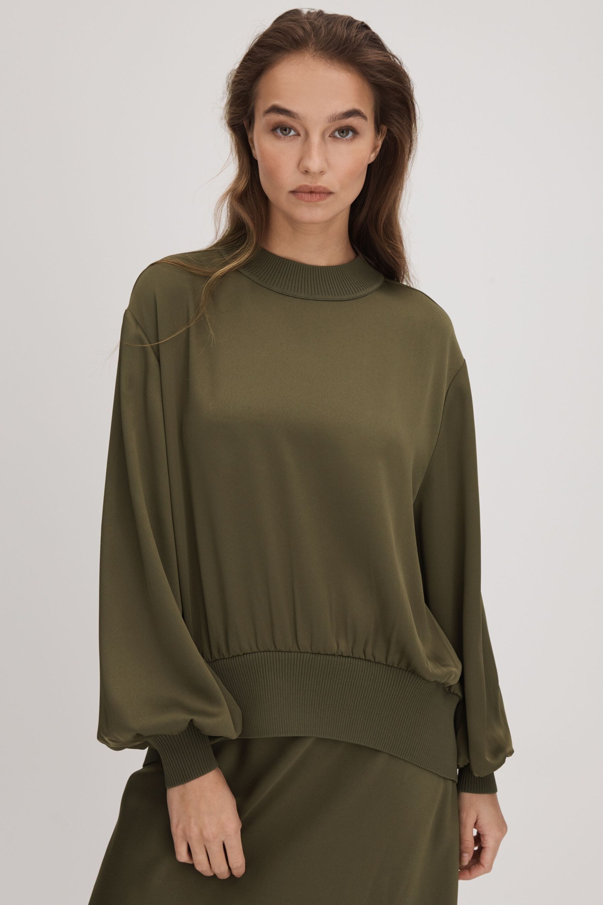 Florere Relaxed Satin Khaki Sweatshirt - Image 1 of 6