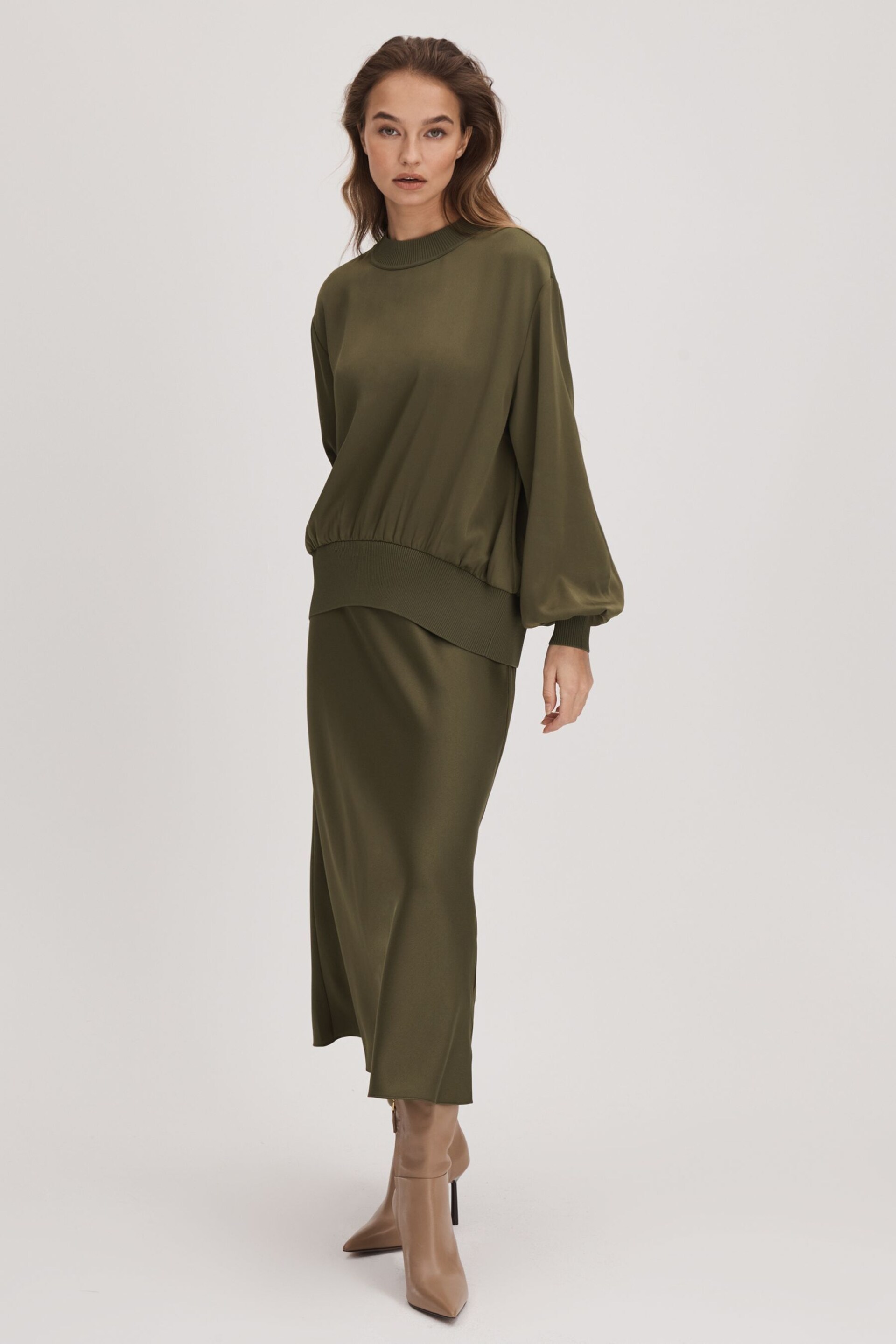 Florere Relaxed Satin Khaki Sweatshirt - Image 3 of 6