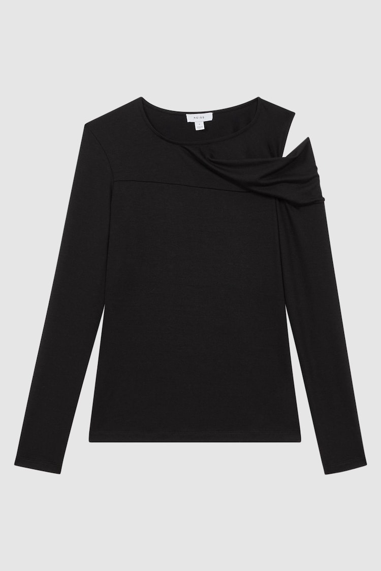 Reiss Black Adeline Draped Shoulder Top - Image 2 of 4