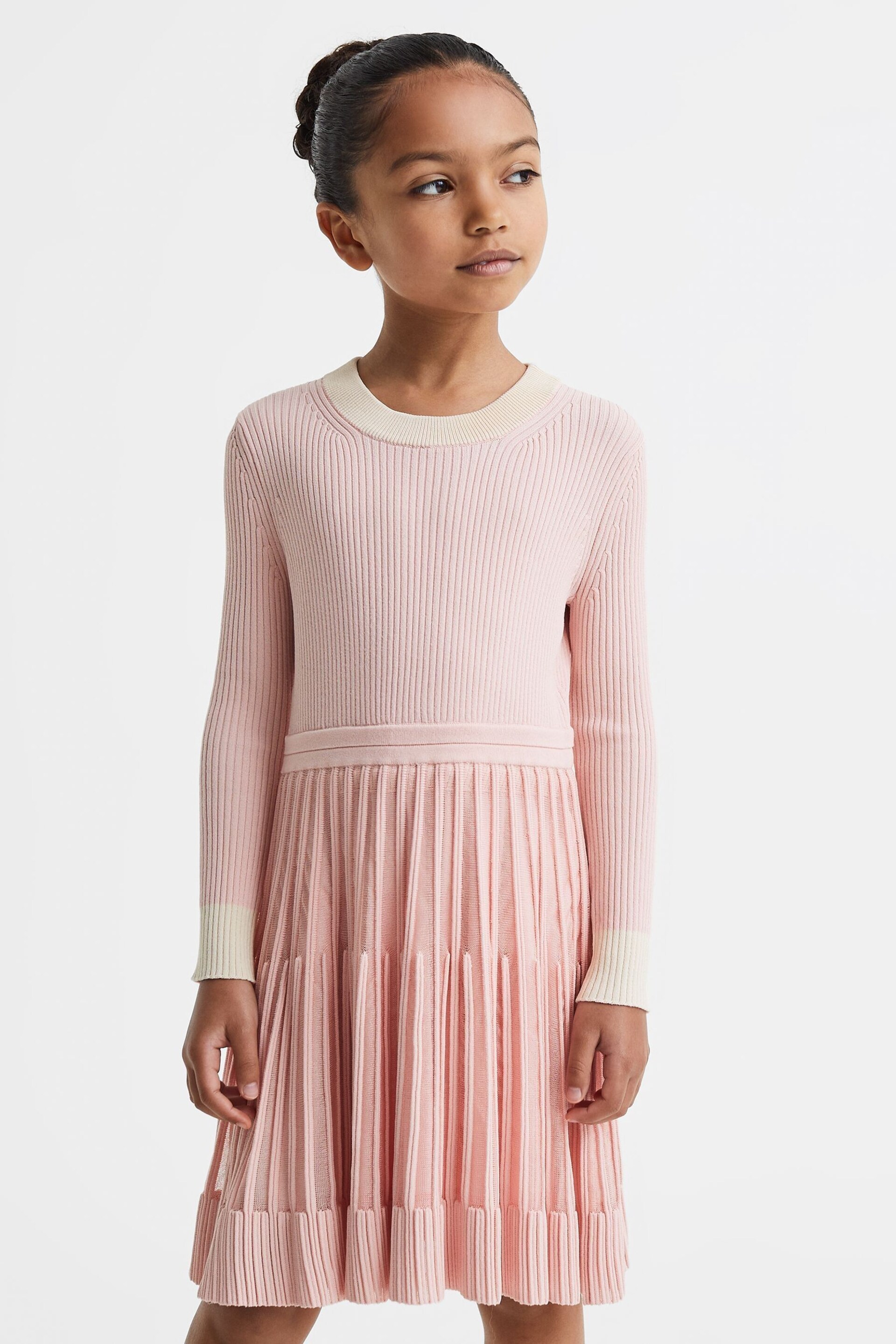 Reiss Pink Teagan Teen Ribbed Fit-and-Flare Dress - Image 3 of 6