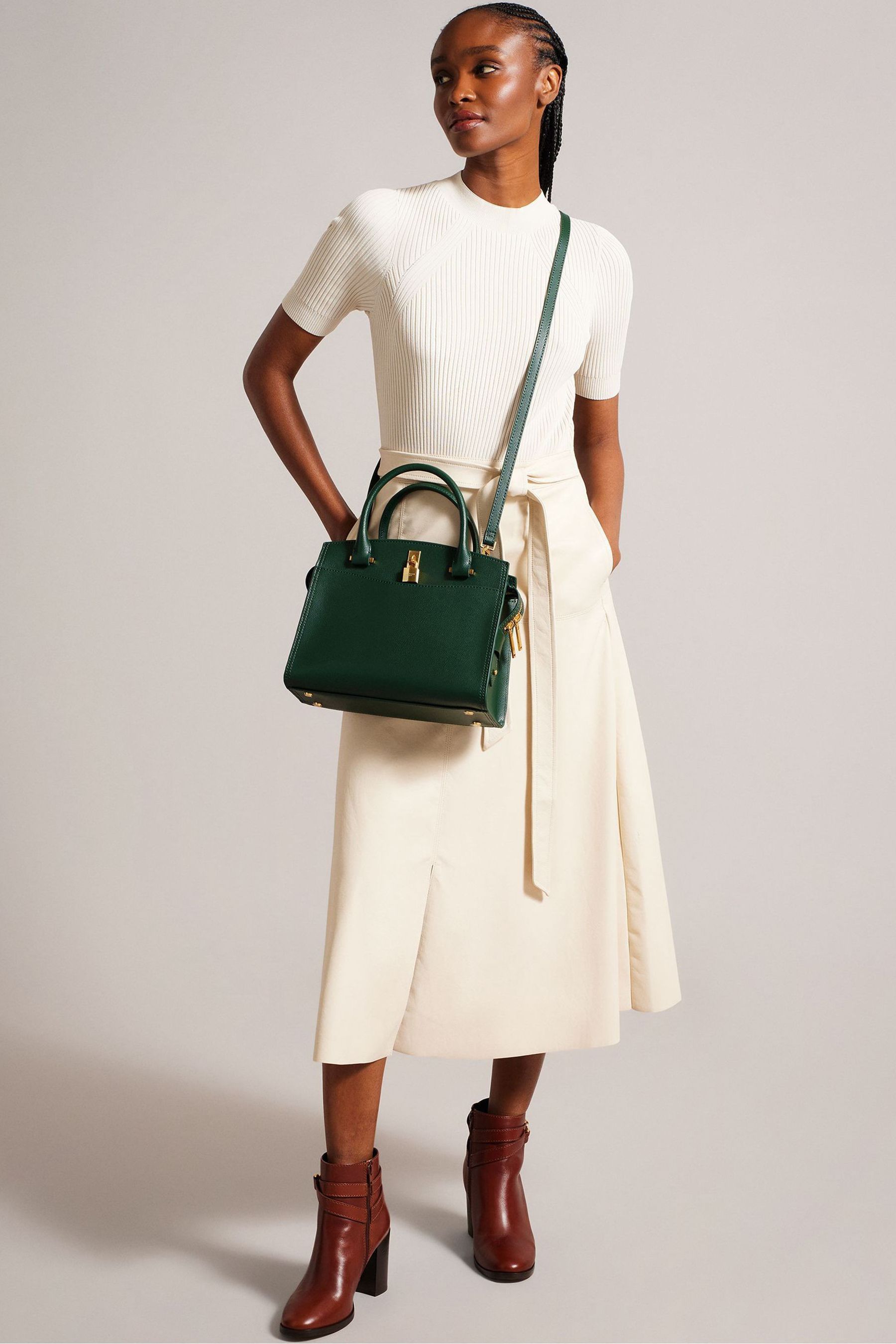 Buy Ted Baker Medium Myfair Tan Padlock Green Bag from Next Luxembourg