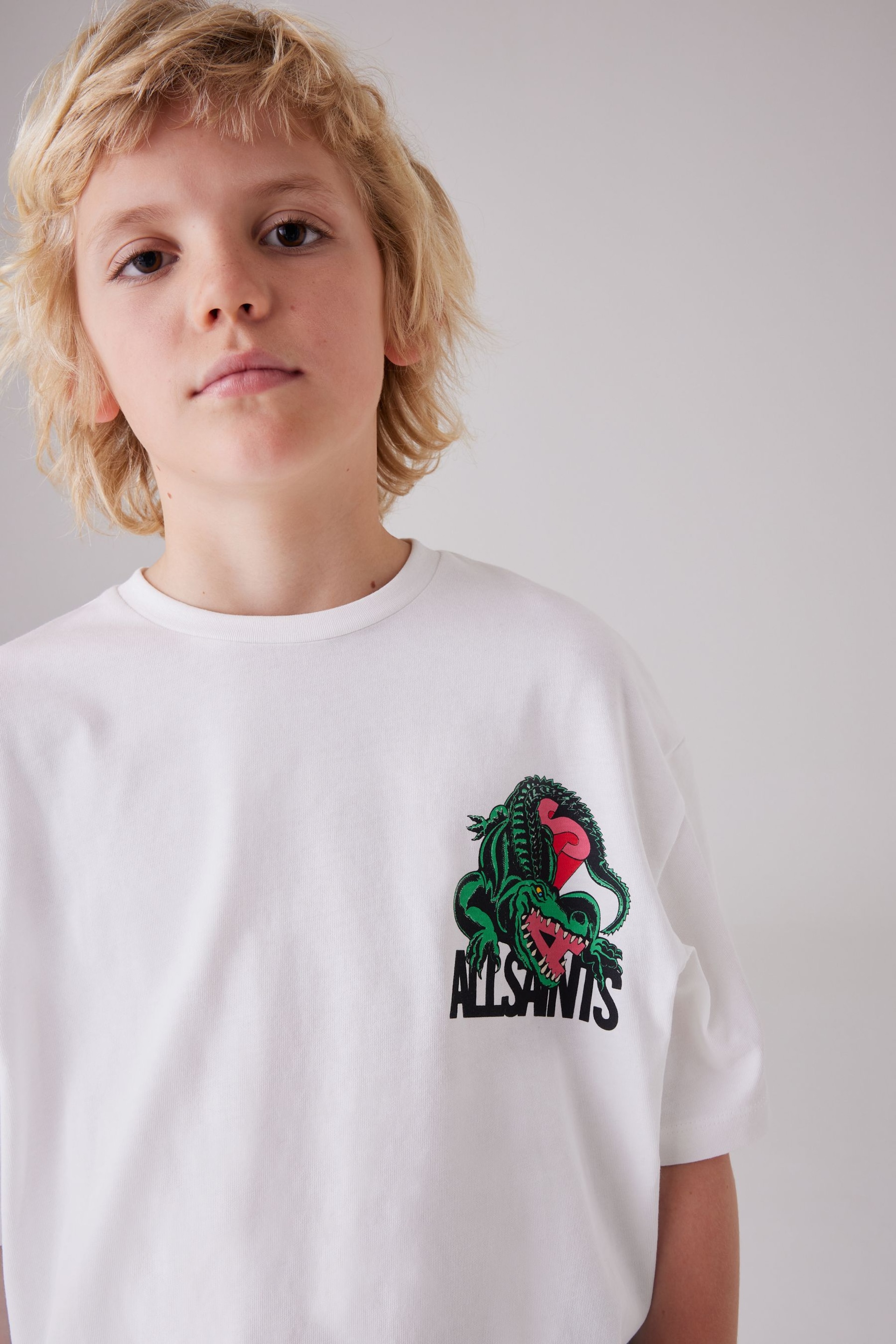smALLSAINTS White/Gator Boys Graphic Oversized Crew T-Shirt - Image 4 of 8