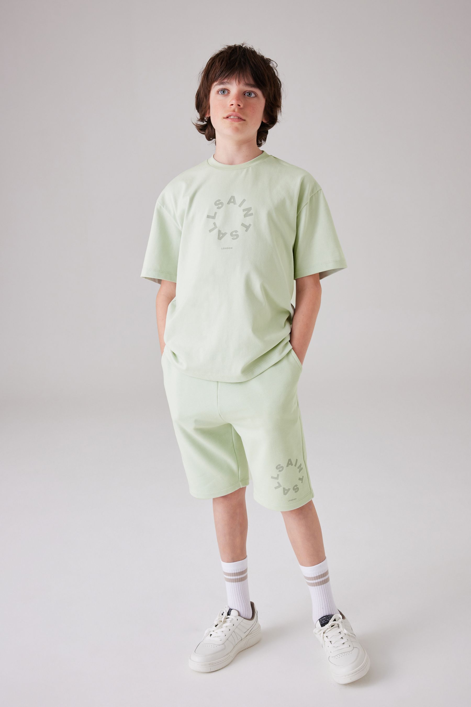 Buy smALLSAINTS Light Green Boys Tierra 100 Cotton T Shirt and Sweat Shorts Set from Next Gibraltar