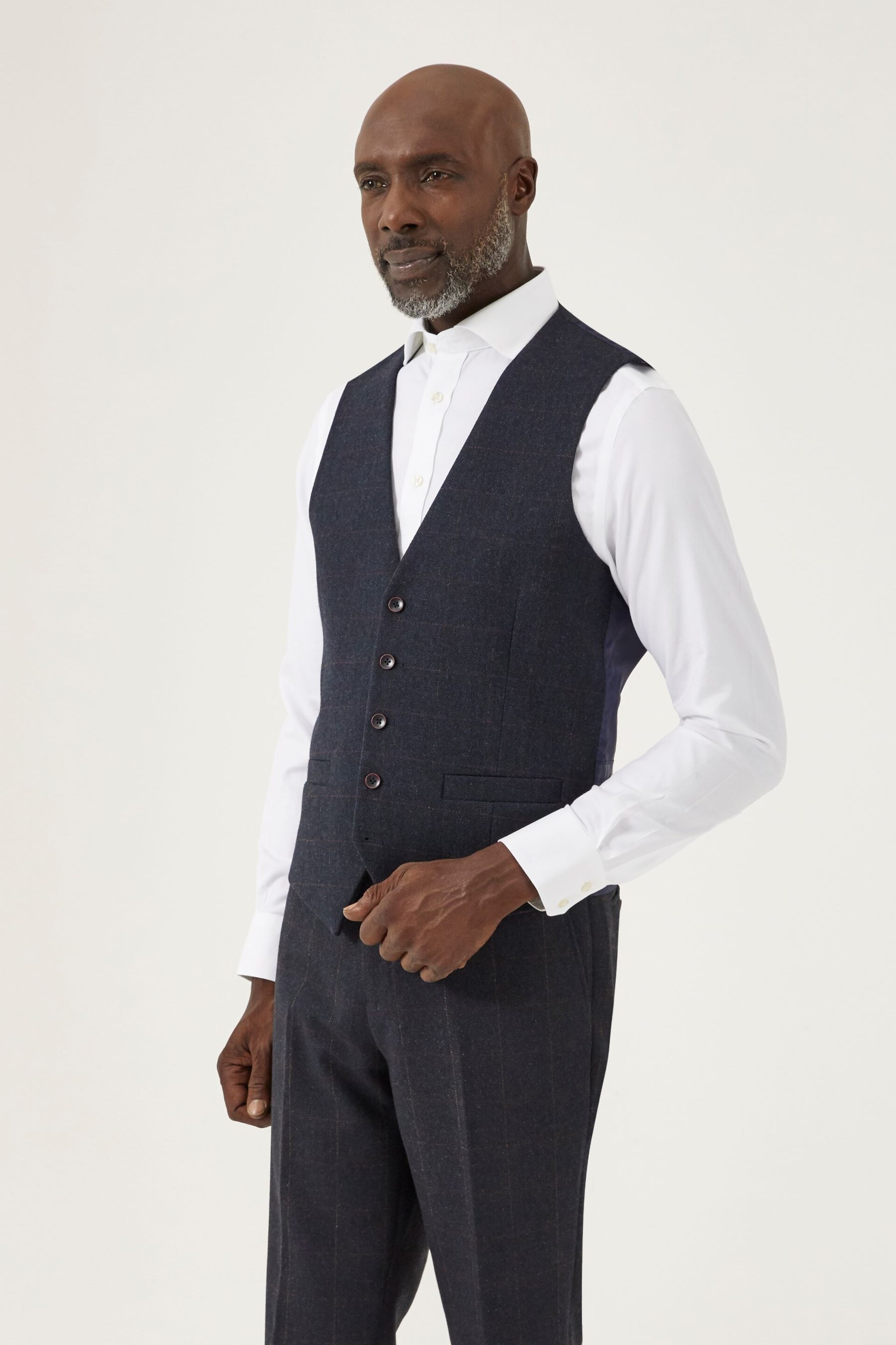 Skopes Aiken Navy Blue Check Suit Waistcoat - Image 1 of 4