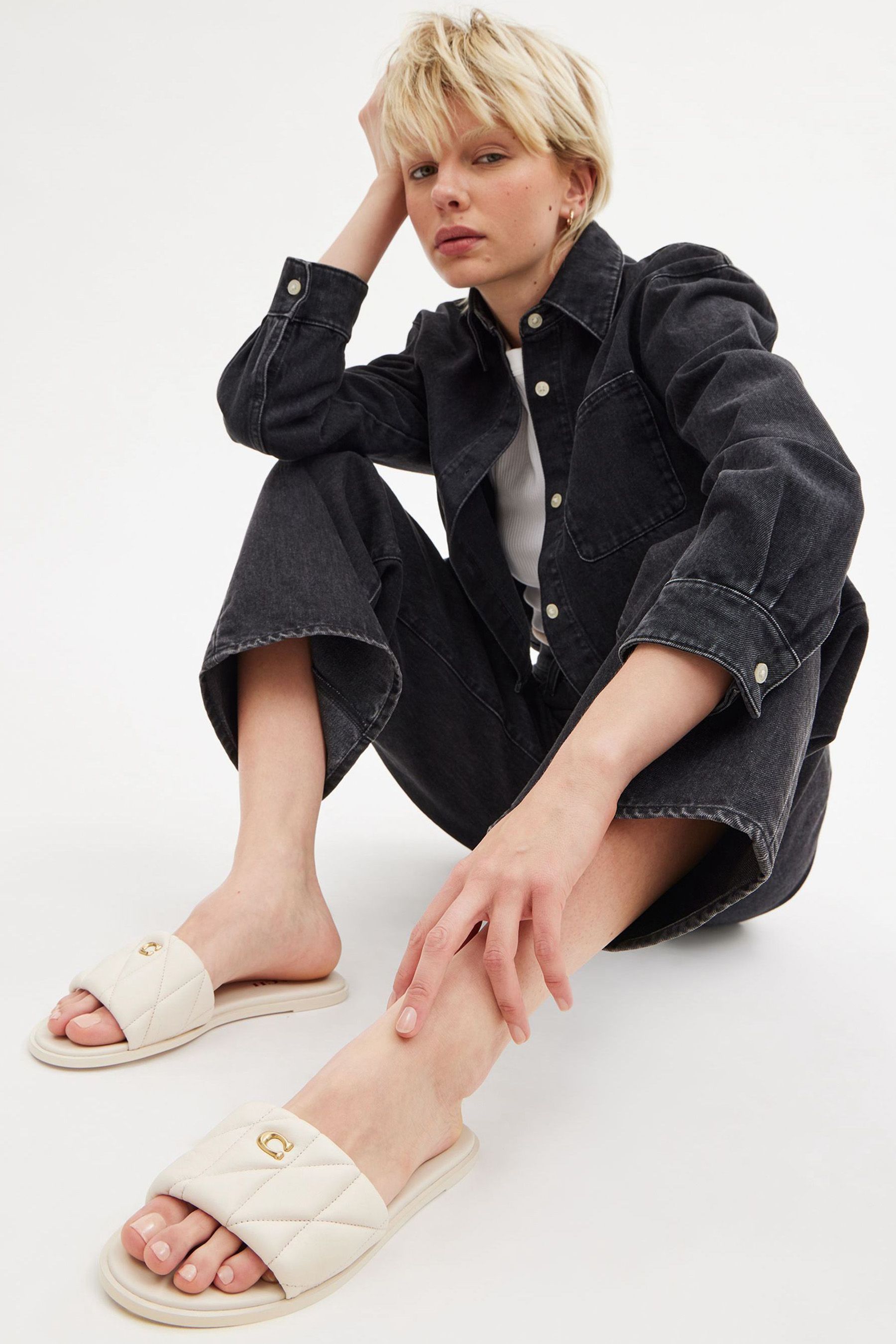 Quilted leather slides store