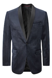 Skopes Burren Navy Blue Geo Tailored Fit Velvet Jacket - Image 4 of 5