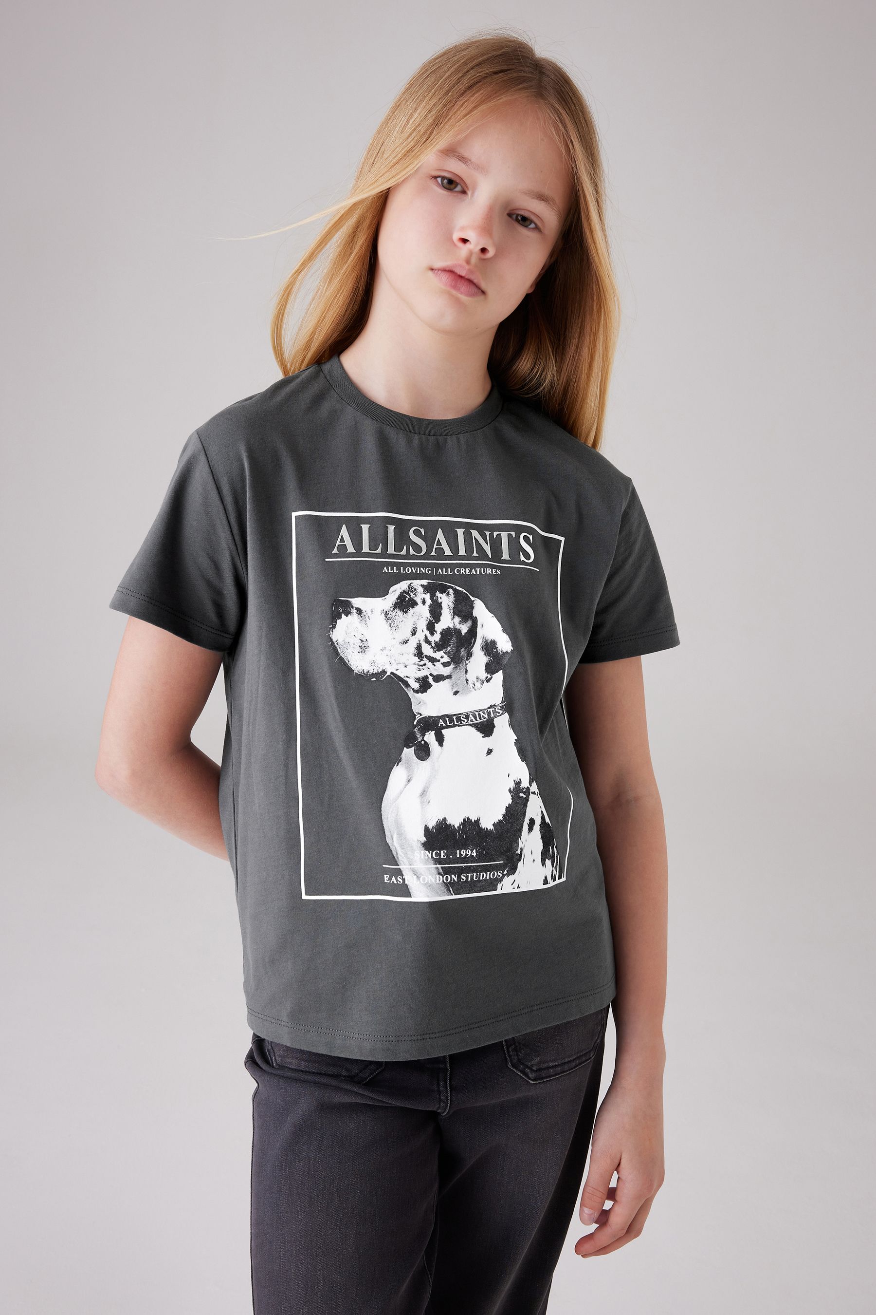 Buy smALLSAINTS Charcoal Grey Storm Dog Girls Grace Graphic Crew 100 Cotton T Shirt from Next Canada