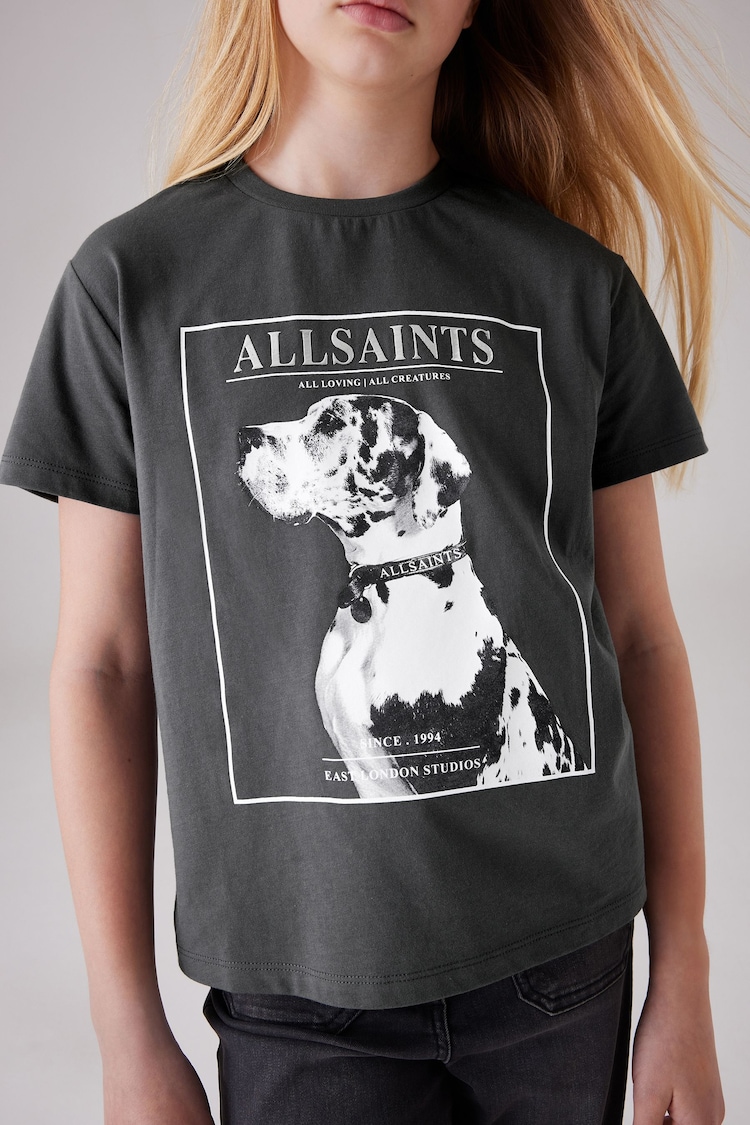 smALLSAINTS Charcoal Grey/Storm Dog Girls Grace Graphic Crew 100% Cotton T-Shirt - Image 2 of 6