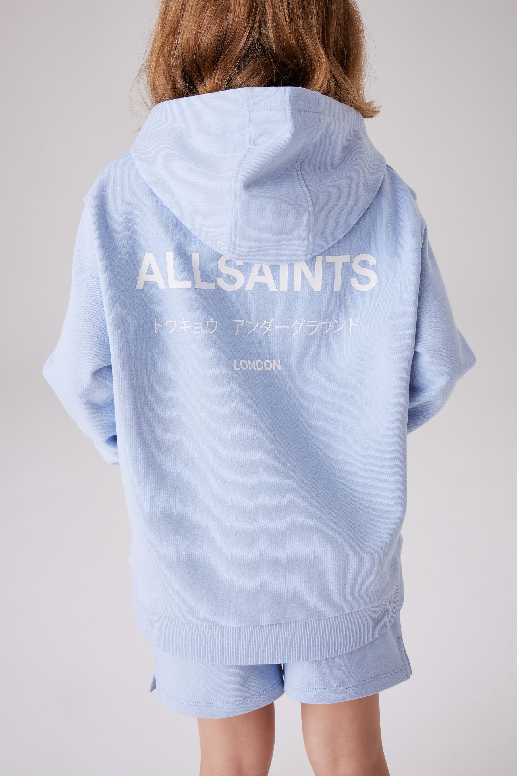 smALLSAINTS Light Blue Girls Underground 100 Cotton Hoodie and Sweat Short Set