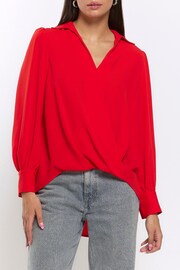 River Island Red V-Neck Wrap Blouse - Image 2 of 6