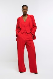 River Island Red Wide Leg Pleated Clean Trousers - Image 1 of 5