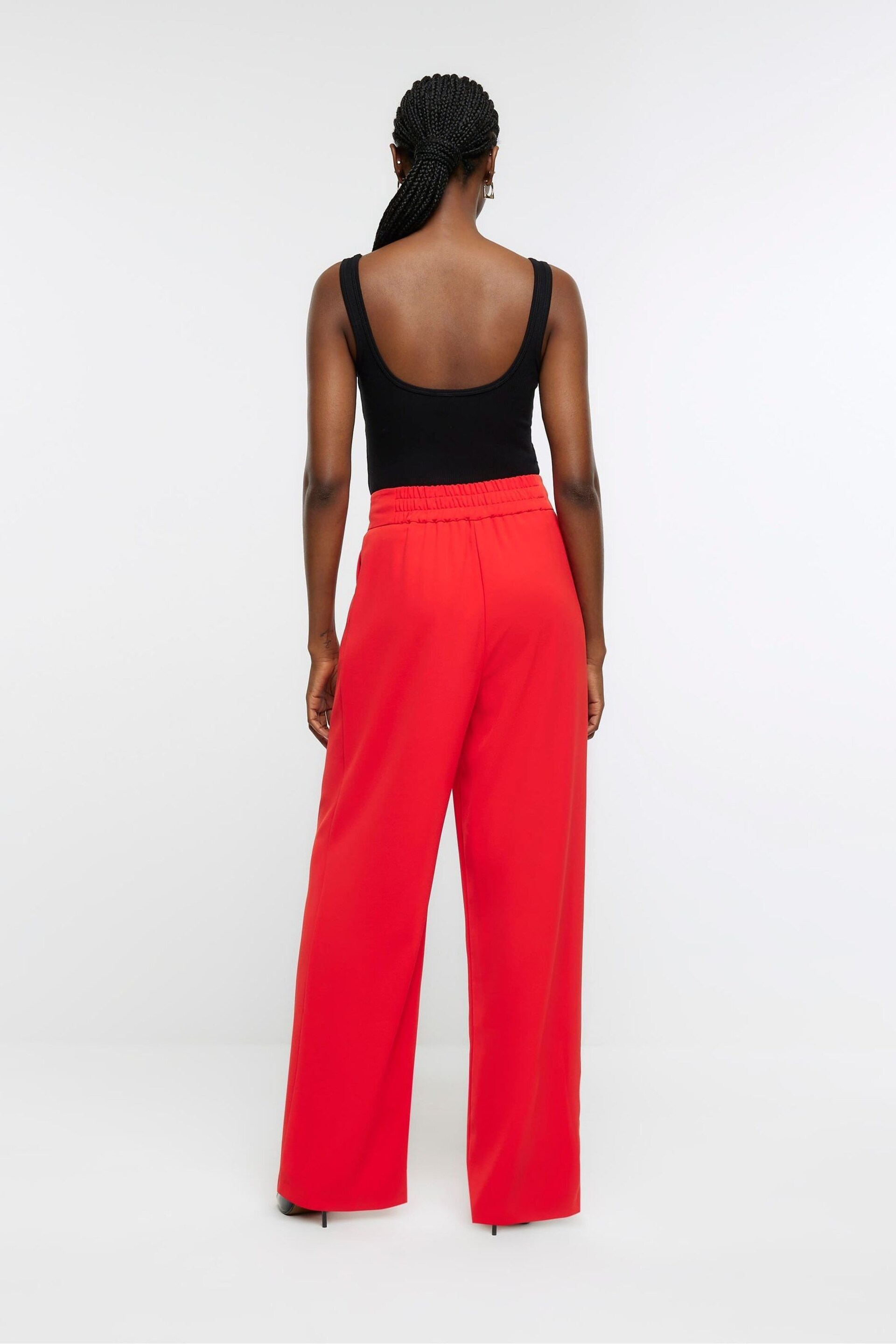 River Island Red Wide Leg Pleated Clean Trousers - Image 2 of 5