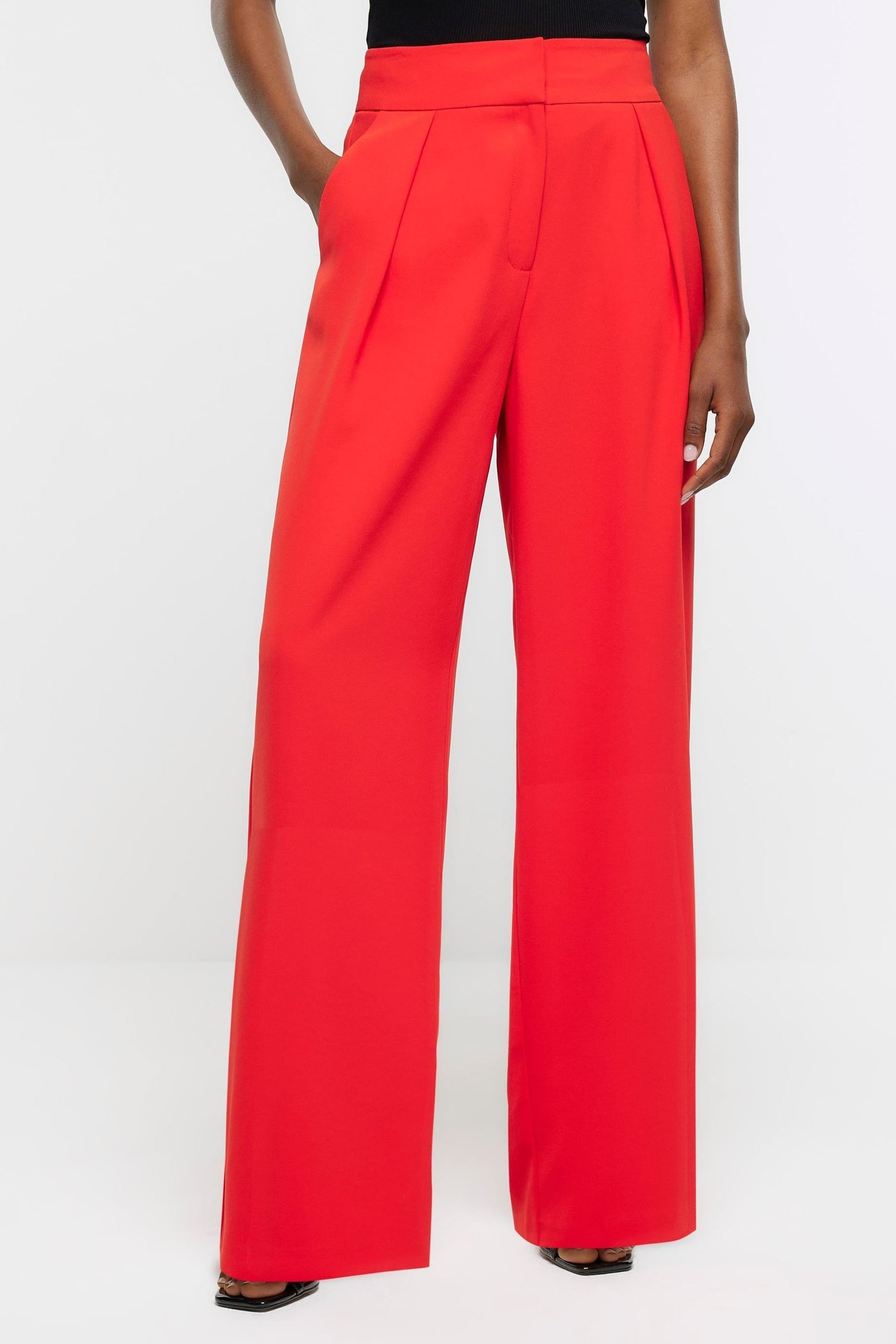 River Island Red Wide Leg Pleated Clean Trousers - Image 4 of 5