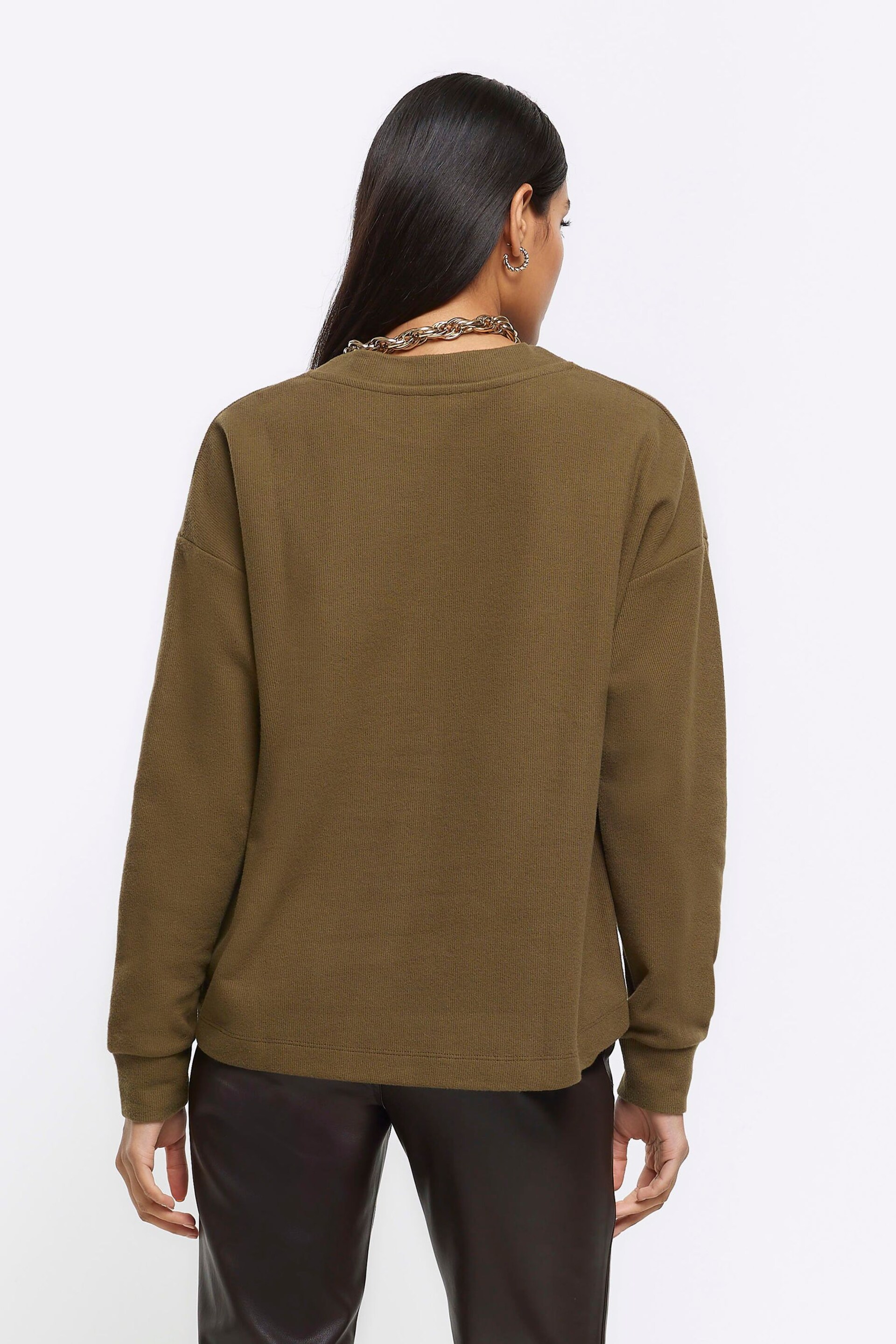 River Island Green Long Sleeve Cosy Sweat Top - Image 2 of 5