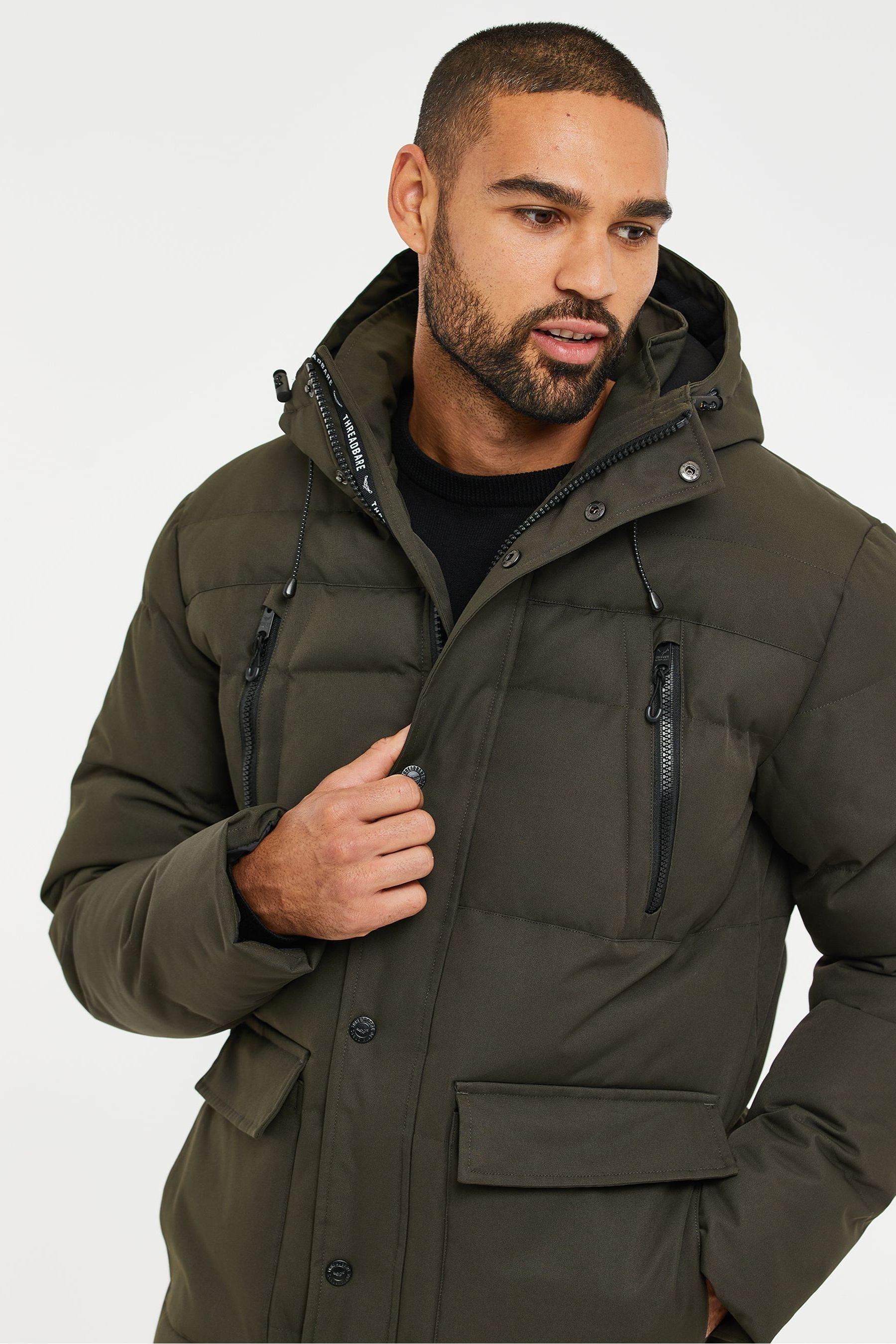 Buy Threadbare Khaki Green Hooded Showerproof Puffer Coat from the Next UK online shop