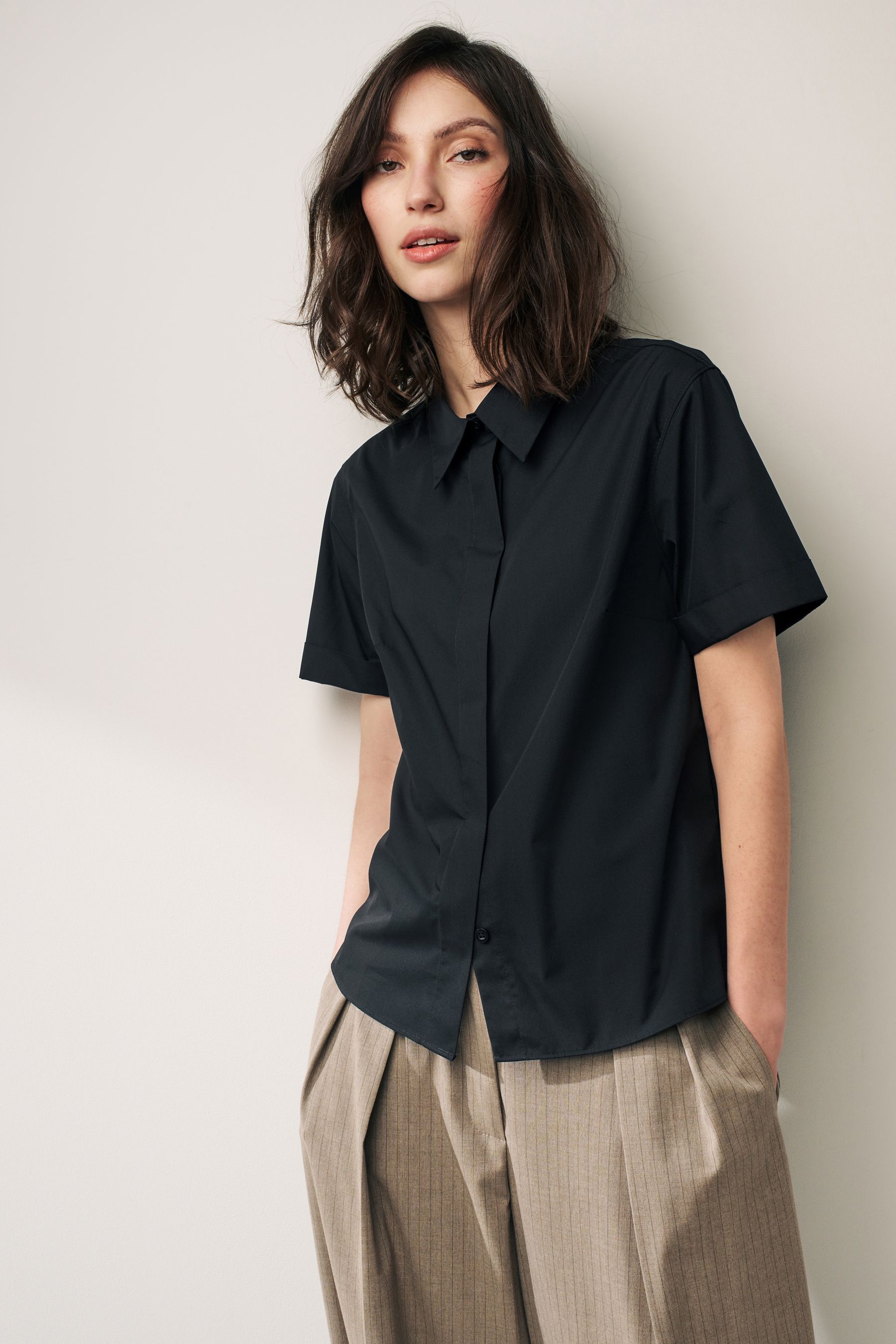NEXT Black Short Sleeve Collared Shirt 8 Womens