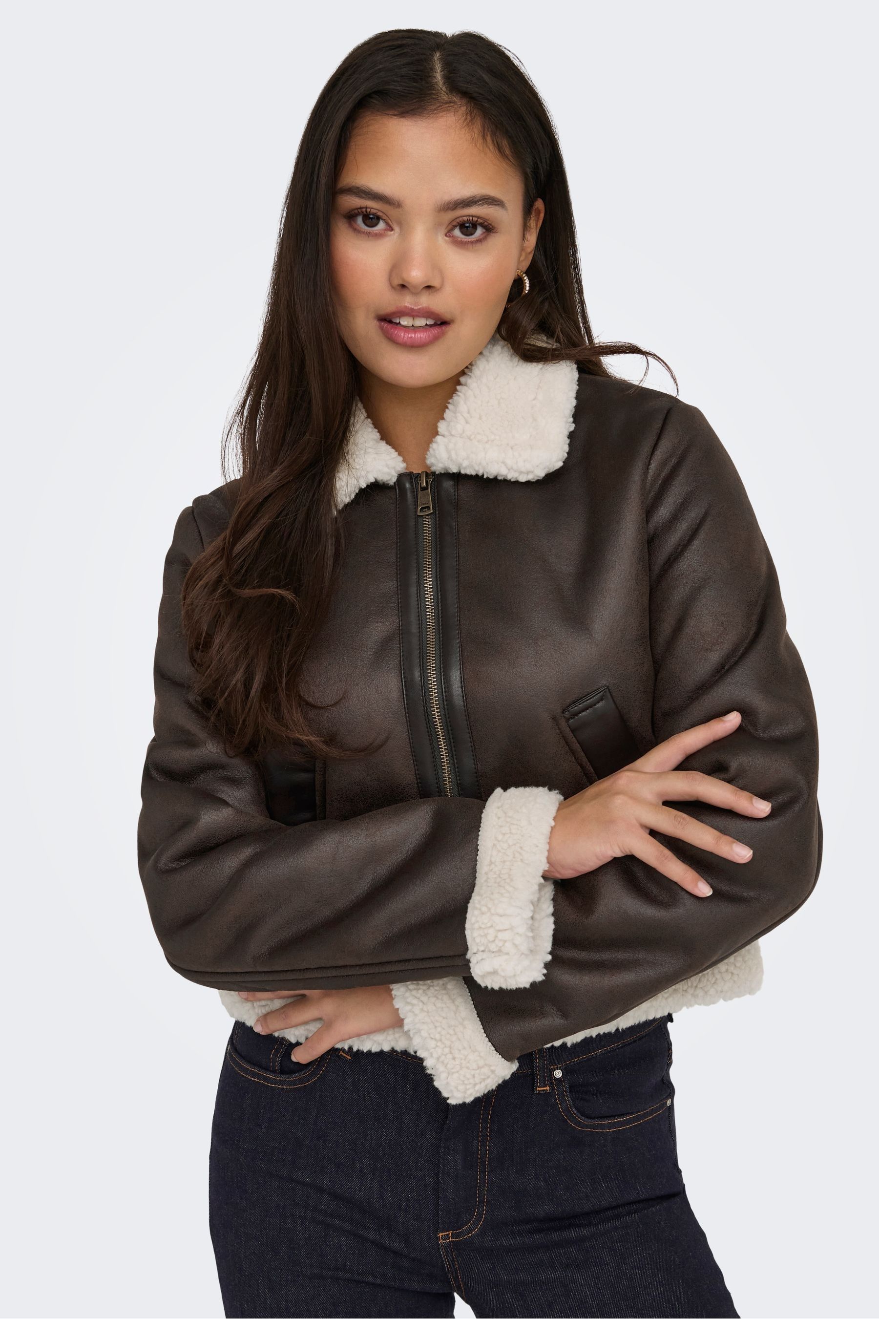 Bomber jacket with faux fur collar shop