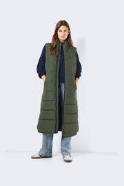 NOISY MAY Green Maxi Length Padded Quilted Collarless Gilet - Image 1 of 4