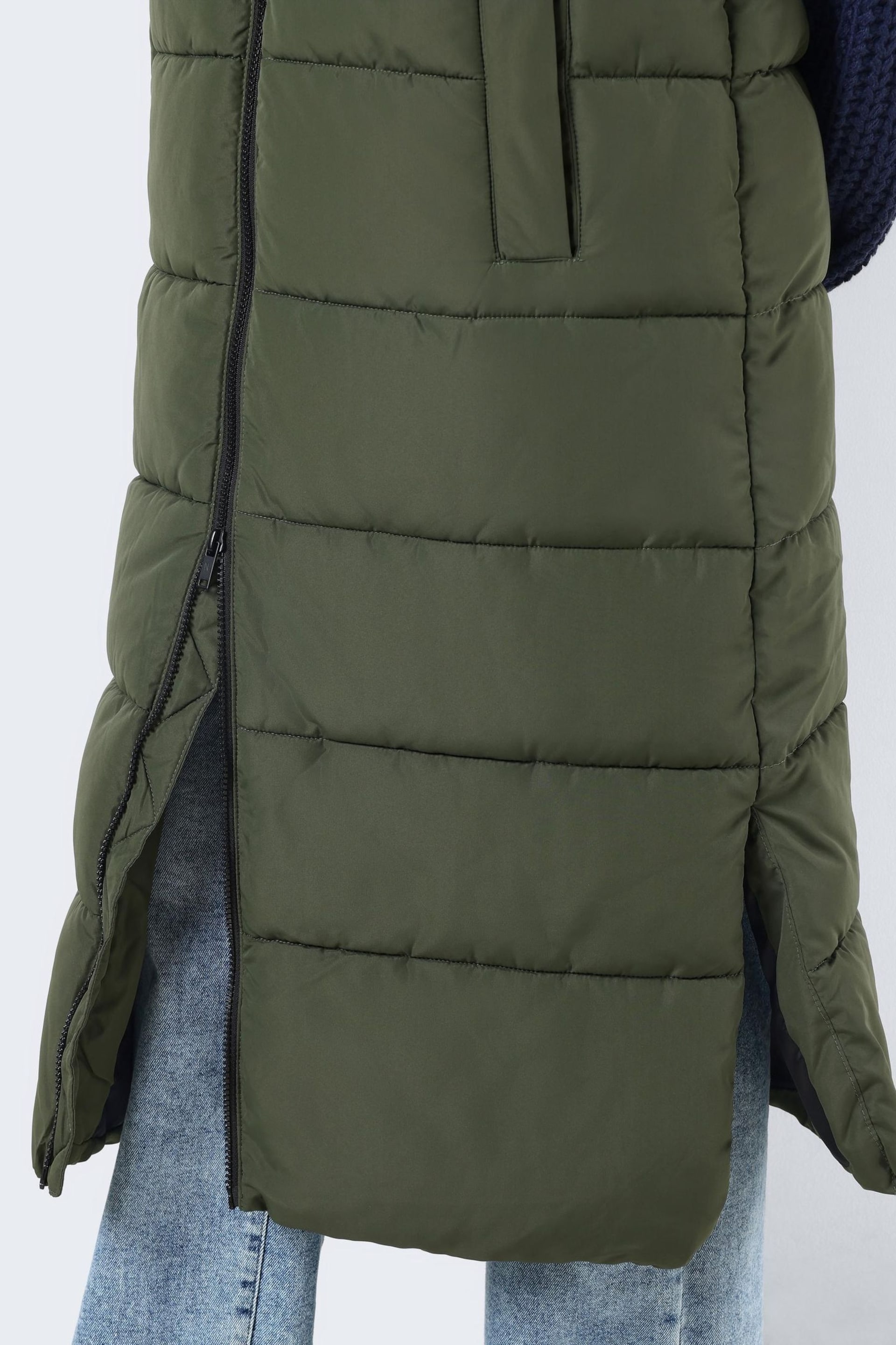 NOISY MAY Green Maxi Length Padded Quilted Collarless Gilet - Image 3 of 4