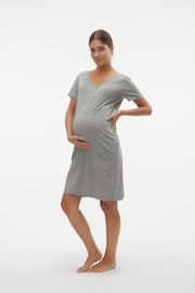 Mamalicious Grey Maternity Button Front Comfort Night Dress With Nursing Function - Image 3 of 6