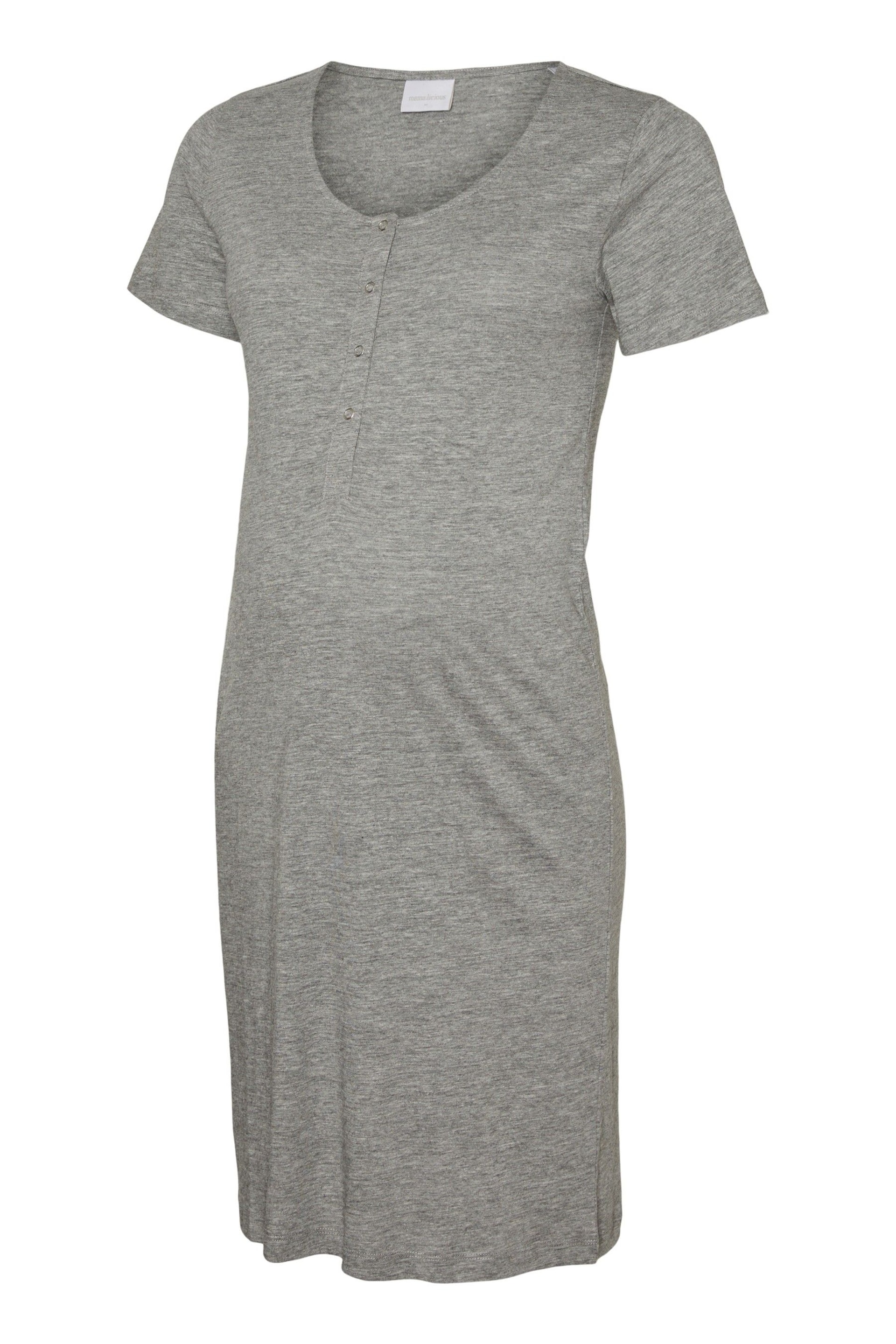 Mamalicious Grey Maternity Button Front Comfort Night Dress With Nursing Function - Image 6 of 6