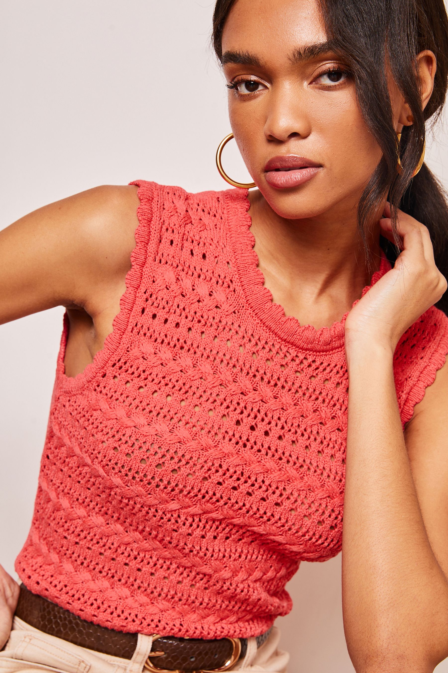 Buy Lipsy Coral Pink Crochet Knitted Sleeveless Vest Top from Next Canada