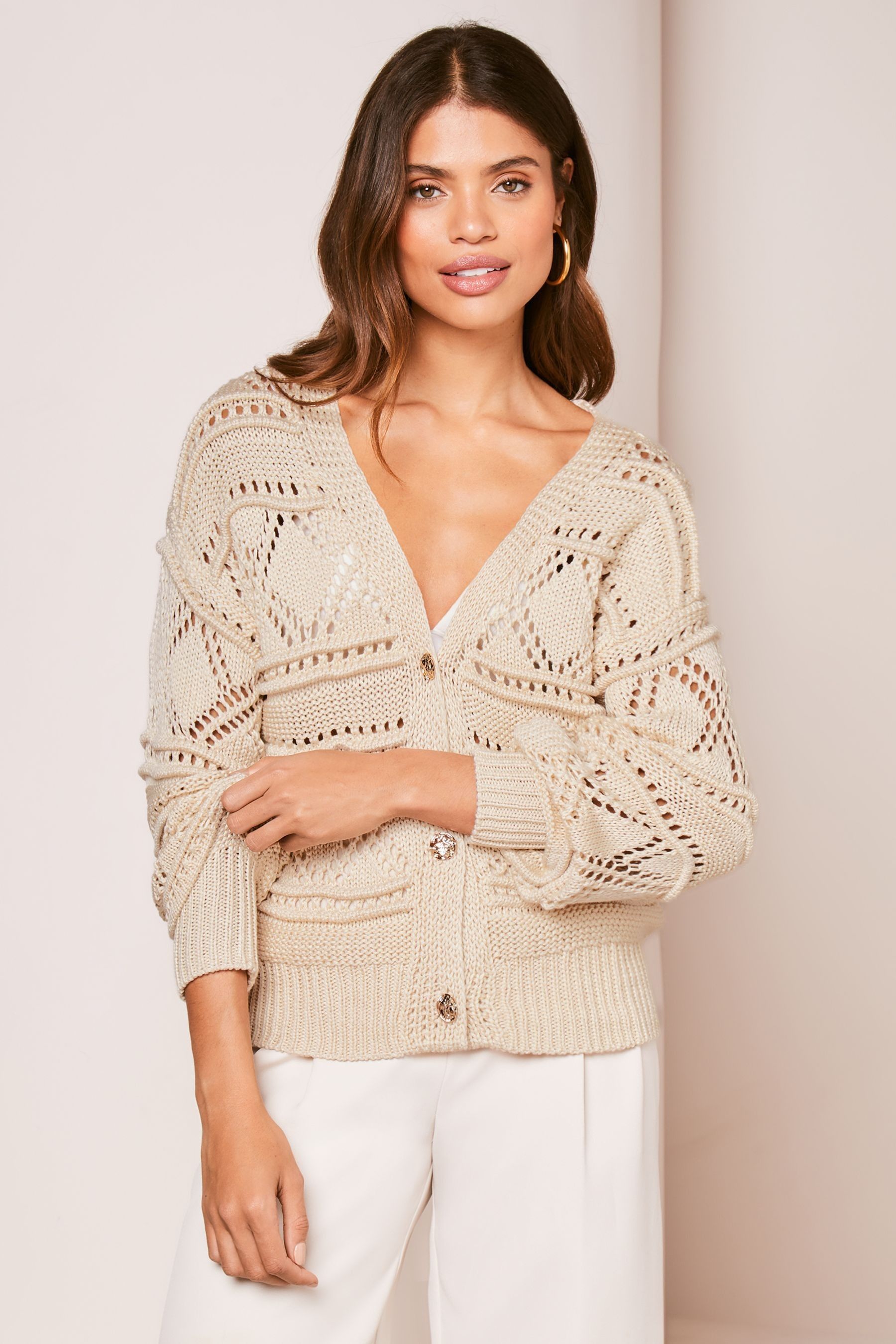 Buy Lipsy White Chunky Stitch Mix Knitted Cardigan from Next Luxembourg
