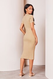 Lipsy Cream Collared Knitted Midi Dress - Image 3 of 5