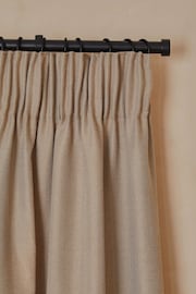 Tan Brown Natural Herringbone Weave Pencil Pleat Lined Curtains - Image 1 of 6