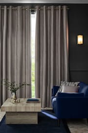 Silver Grey Metallic Stripe Eyelet Blackout/Thermal Curtains - Image 4 of 8