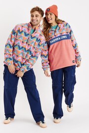 Harper & Lewis Pink Raver Retro Pattern 1/4 Zip Polar Fleece - Image 6 of 7