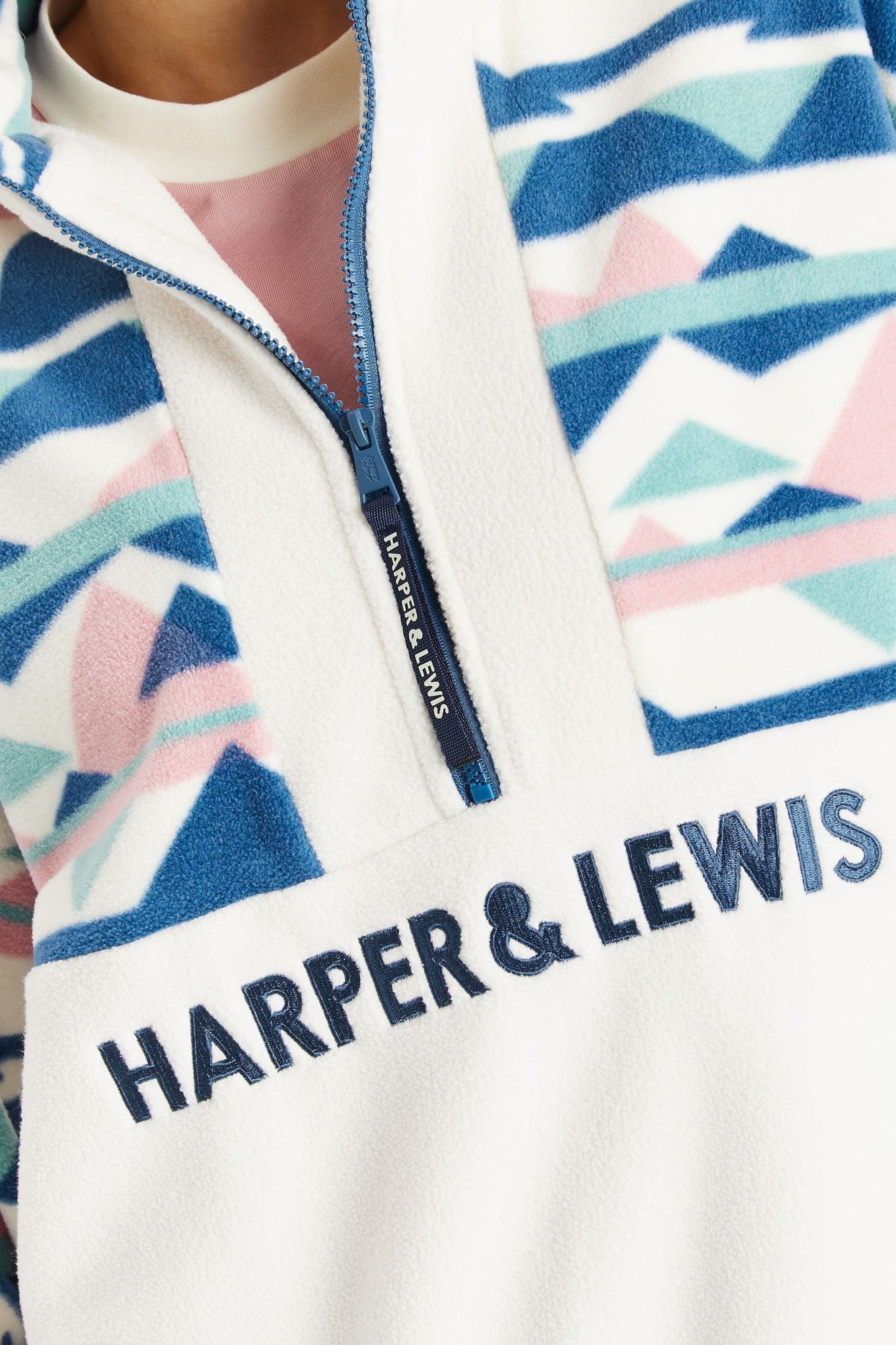 Harper & Lewis Cream Veronica Retro Pattern 1/4 Zip Polar Fleece - Image 4 of 5