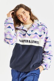 Harper & Lewis Blue Polar Retro Pattern Popper Neck Fleece - Image 2 of 2