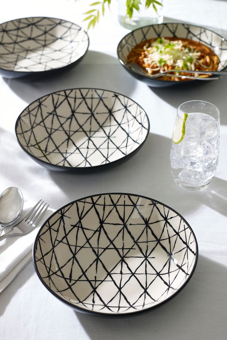 Set of 4 Monochrome Sebbi Pasta Bowls - Image 1 of 3