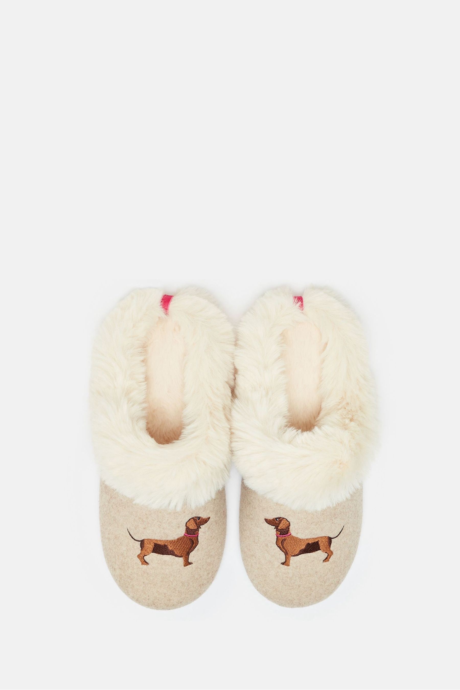 Joules Slippet Luxe Natural Dachshund Embroided Slippers