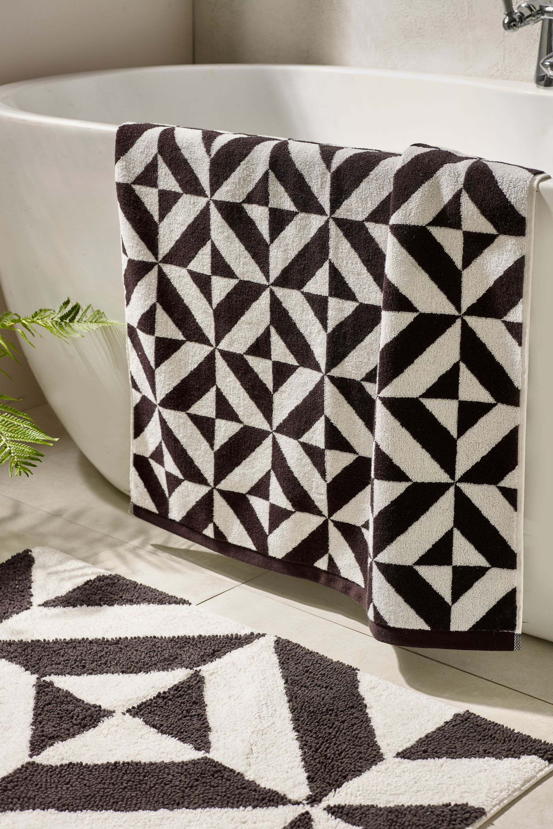 Buy Black Geo Monochrome Towel from Next Malta