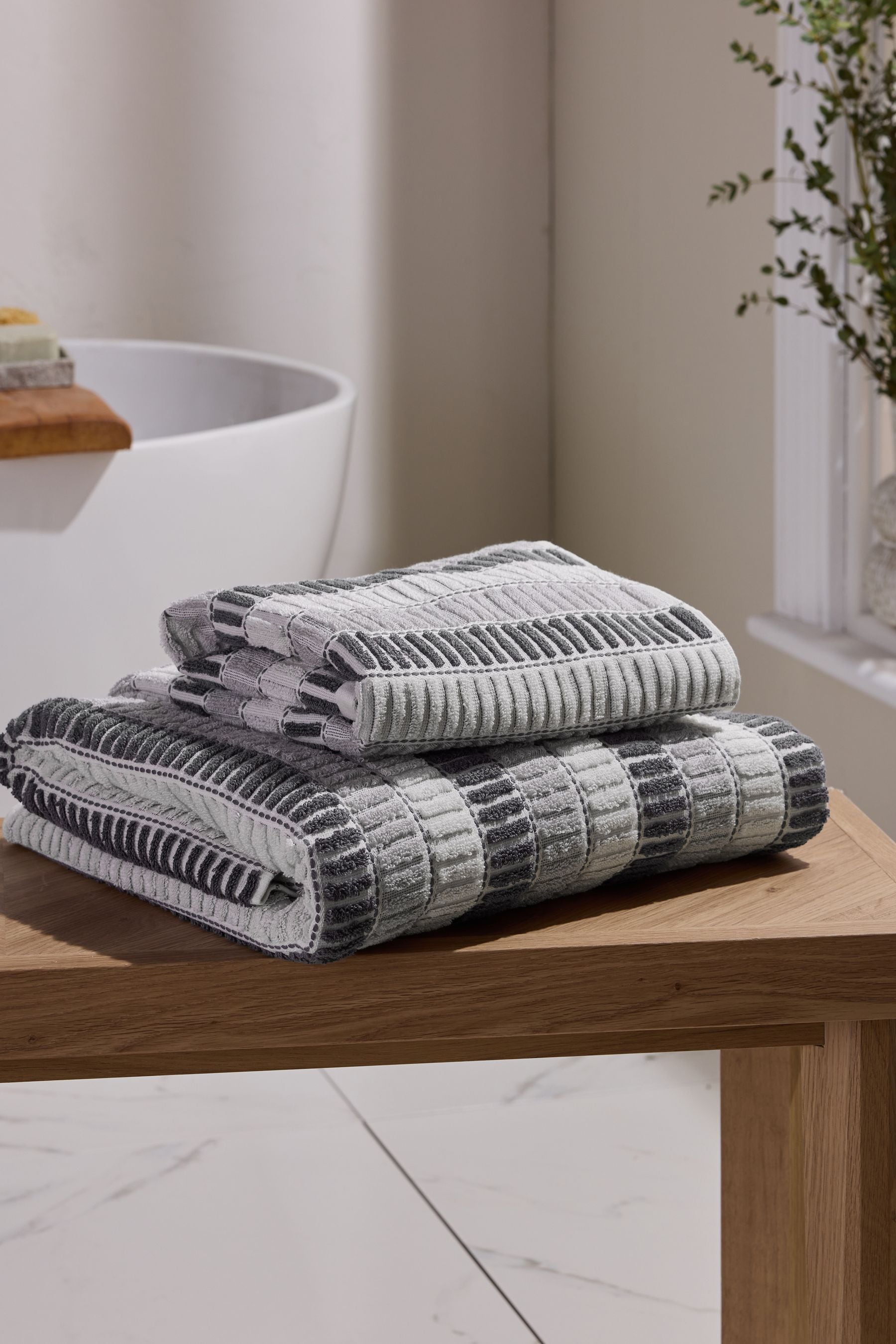 Buy Grey Stripe Towel from Next Oman