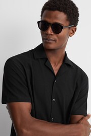 Reiss Black Hunt Textured Cuban Collar Shirt - Image 1 of 5