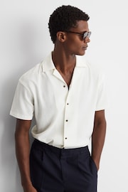 Reiss Ecru Hunt Textured Cuban Collar Shirt - Image 1 of 4